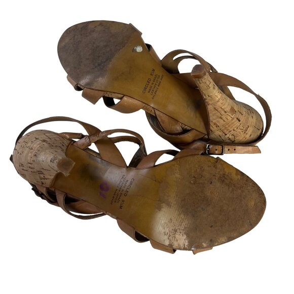 Carlos By Carlos Santana Sandals Leather Cork Heels Strappy Womens 9.5 M - Picture 7 of 9
